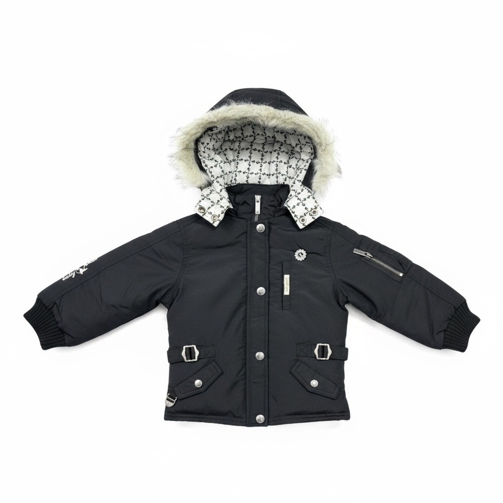 Baby Phat VTG Y2K Girls Black Hooded Faux Fur Trim Down Feather Parka Jacket 3T‎